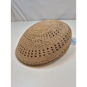 VTG Bailey Hat Flat Cap Fitted Mens L Beige Straw Crochet CoolMax Made USA